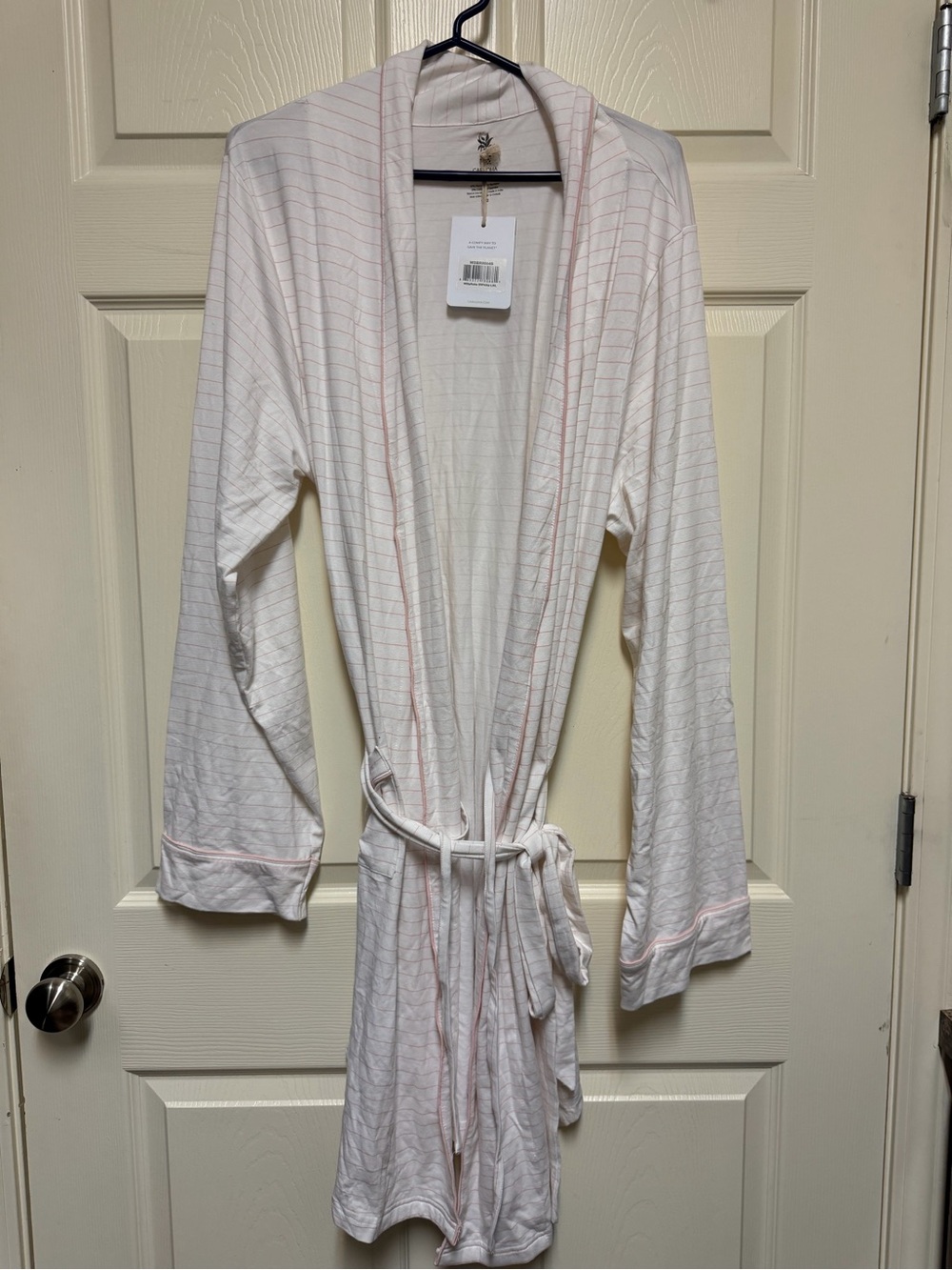 Women's Light Pink Striped Hooded Robe with Tie Belt
